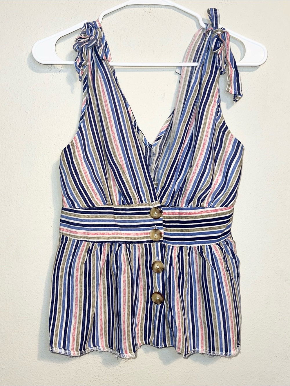 Favlux Striped Peplum Top in Blue, Pink & White